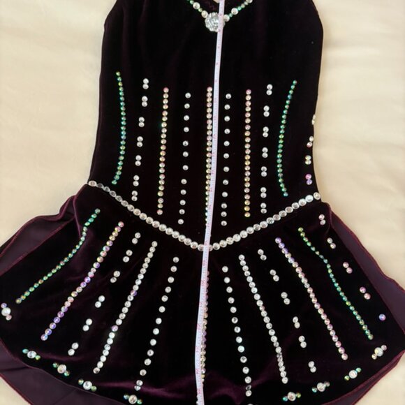 Purple Halter - Jazz Age Velvet Figure Skating Dress + Custom Crystals - XS/S - Picture 13 of 14